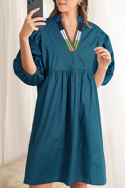 Colorblock Puff Sleeve Mini Dress