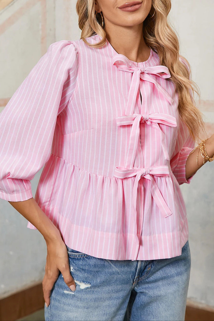 Stripe Bow Tie Front Blouse
