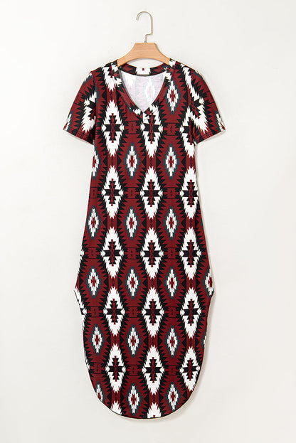 Western Aztec T-Shirt Maxi Dress