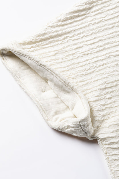 Textured Wide Sleeve V-Neck T-Shirt