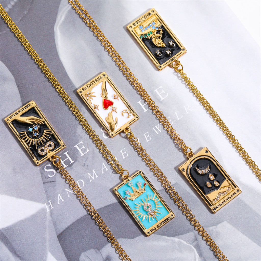 Enamel Tarot Card Pendant Necklace Collection