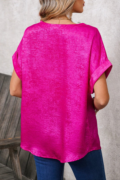 Metallic Shimmer Cuffed Sleeve Top
