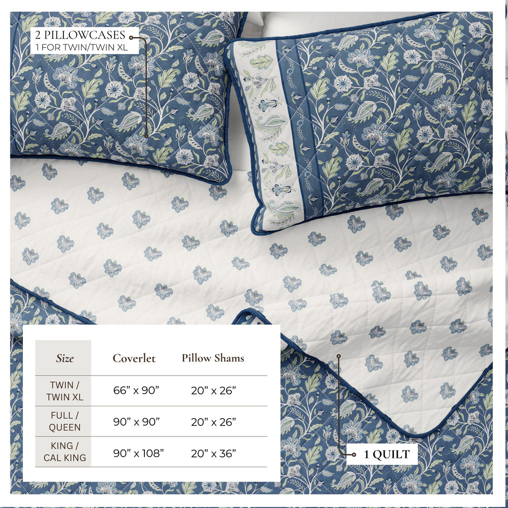 Indira Floral Boho Printed Cotton Quilt Set
