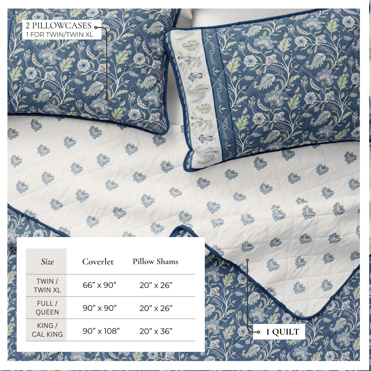 Indira Floral Boho Printed Cotton Quilt Set