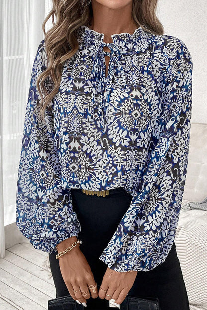 Boho Frilled Tied Neck Blouse