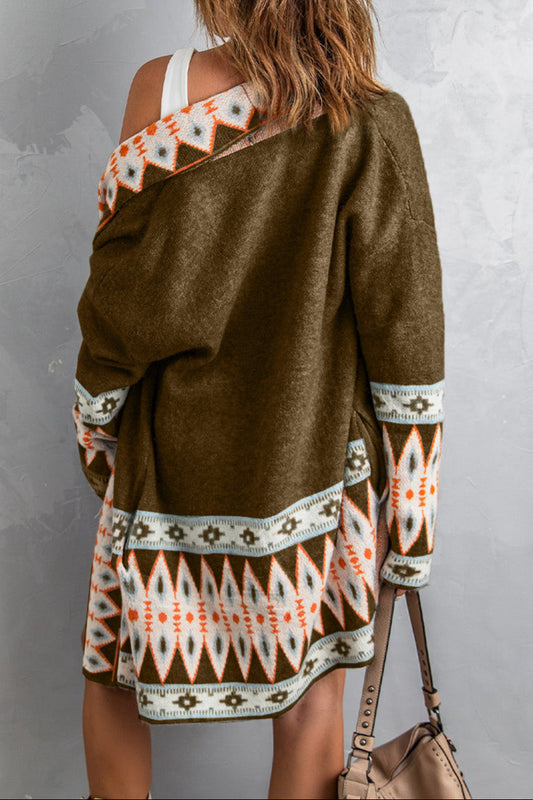 Aztec Geometric Open Front Cardigan