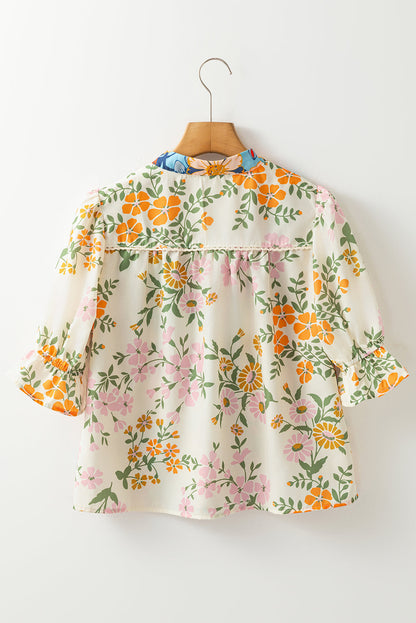 Boho Floral Crochet V-Neck Blouse