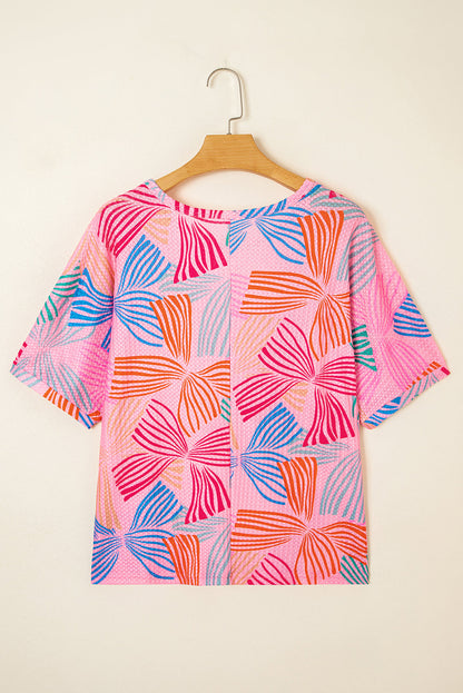 Bow Waffle Knit Crewneck Top