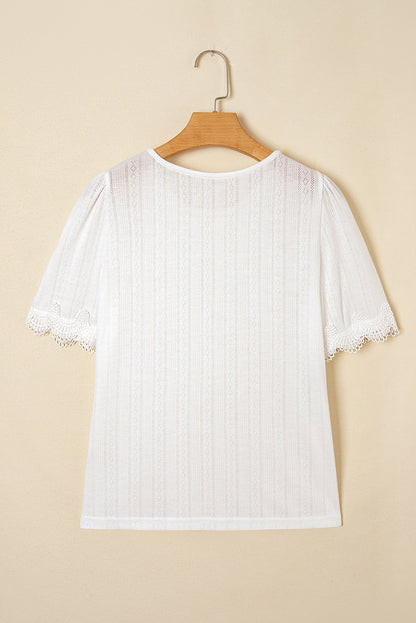 Lace Trim Textured T-Shirt