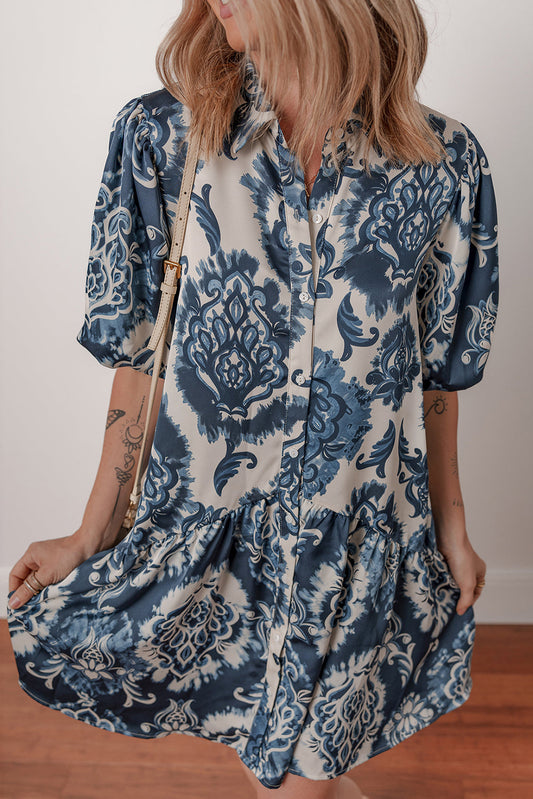 Boho Floral Buttoned Mini Dress