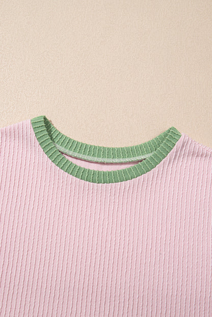 Colorblock Corded Knit Crewneck Tee