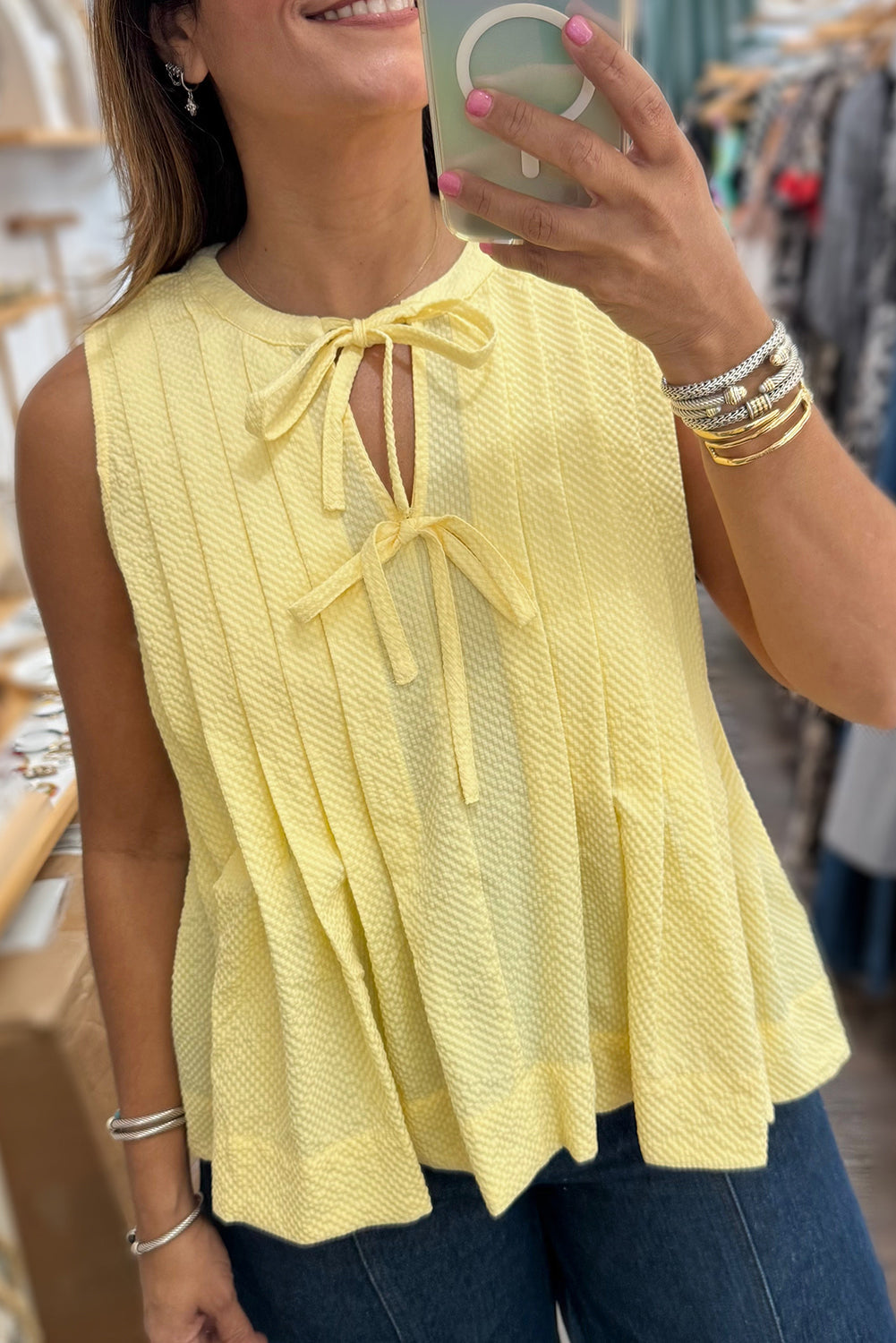 Bow Tie Pleated Tank Top