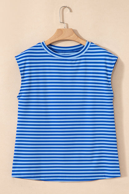 Stripe Ribbed Cap Sleeve T-Shirt