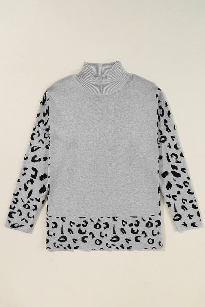 Leopard Colorblock Mock Neck Sweater
