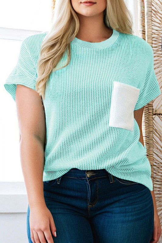 Plus Size Colorblock Corded Knit T-Shirt