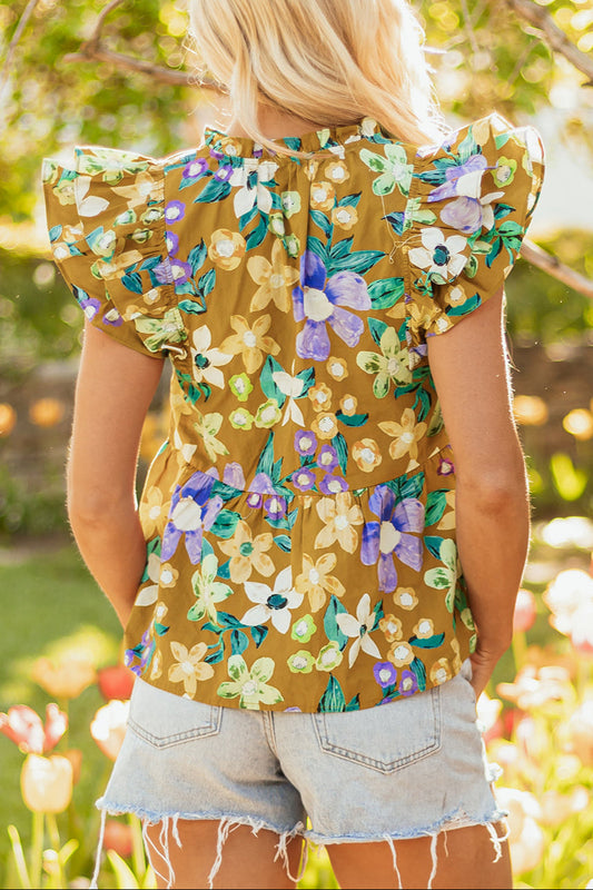 Floral Flutter Sleeve V-Neck Top