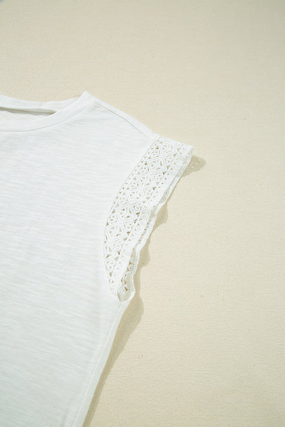 Lace Patchwork Cap Sleeve T-Shirt