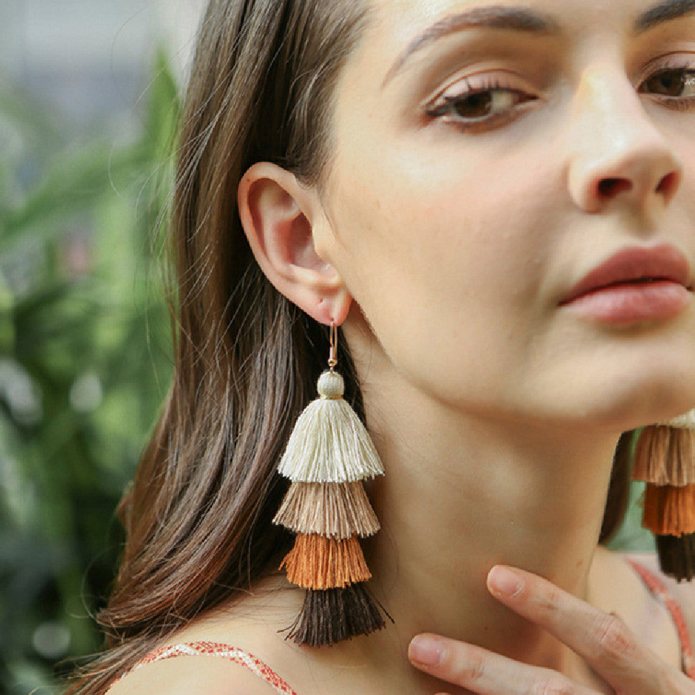 Tiered Tassel Statement Earrings