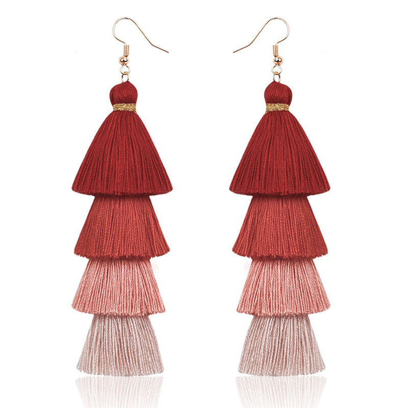 Tiered Tassel Statement Earrings