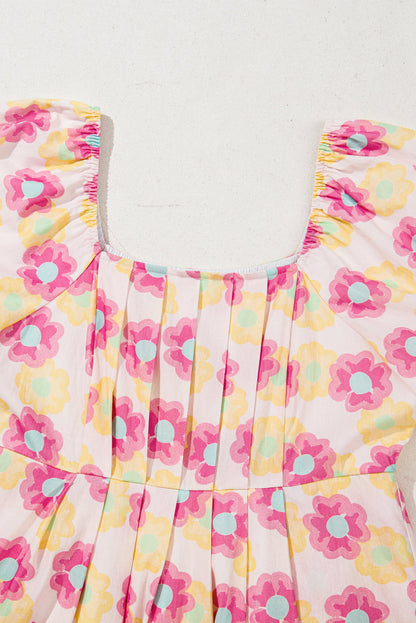 Floral Pleated Puff Sleeve Dress