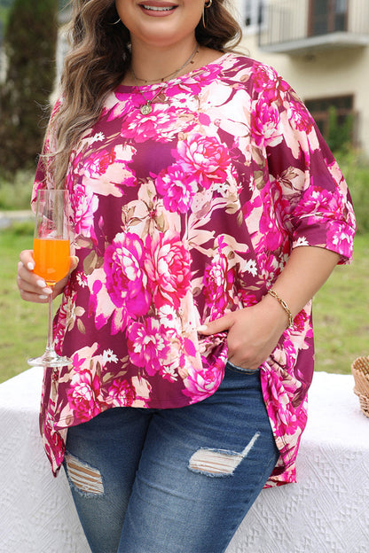 Plus Size Floral 3/4 Sleeve Blouse