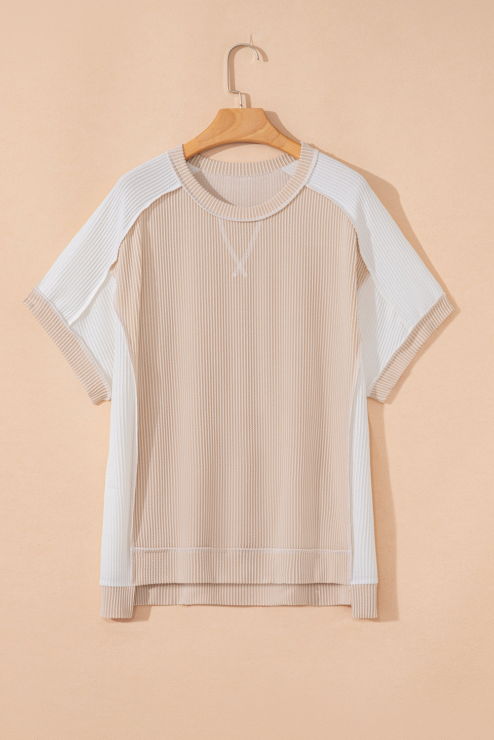 Plus Size Colorblock Corded Short Sleeve Top