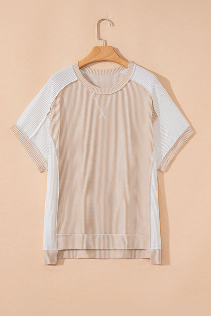 Plus Size Colorblock Corded Short Sleeve Top