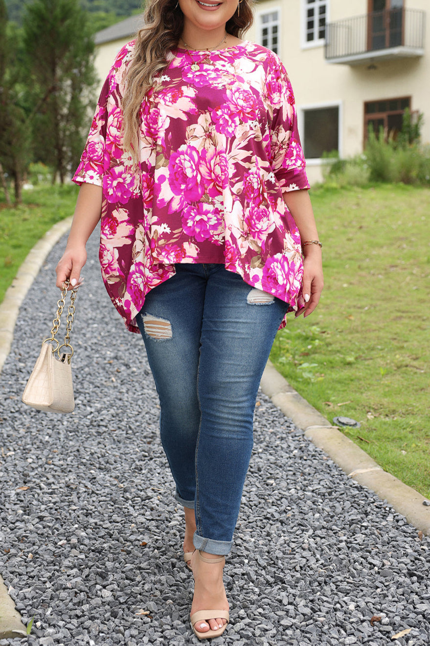 Plus Size Floral 3/4 Sleeve Blouse