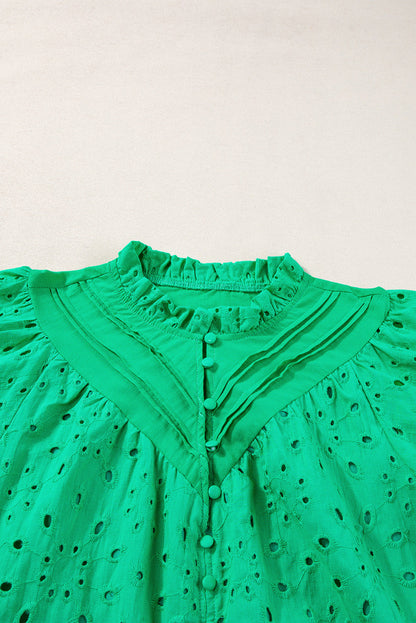 Eyelet Embroidered Puff Sleeve Blouse