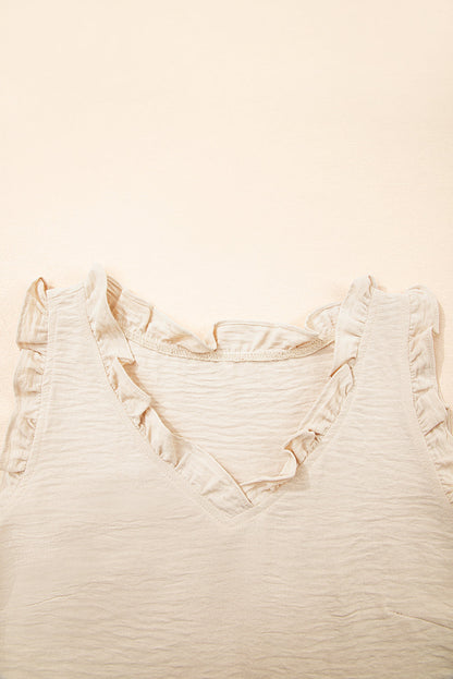 Textured Frilled Trim Sleeveless Top