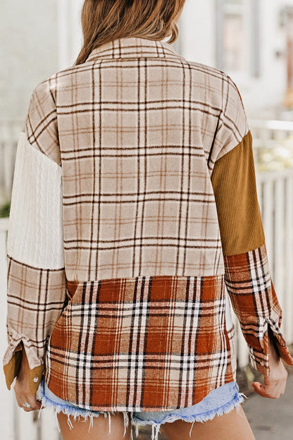 Plaid Colorblock Patchwork Shirt Jacket