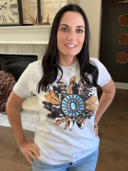 Glitter Serape Cow Gemstone Sunflower Graphic Tee