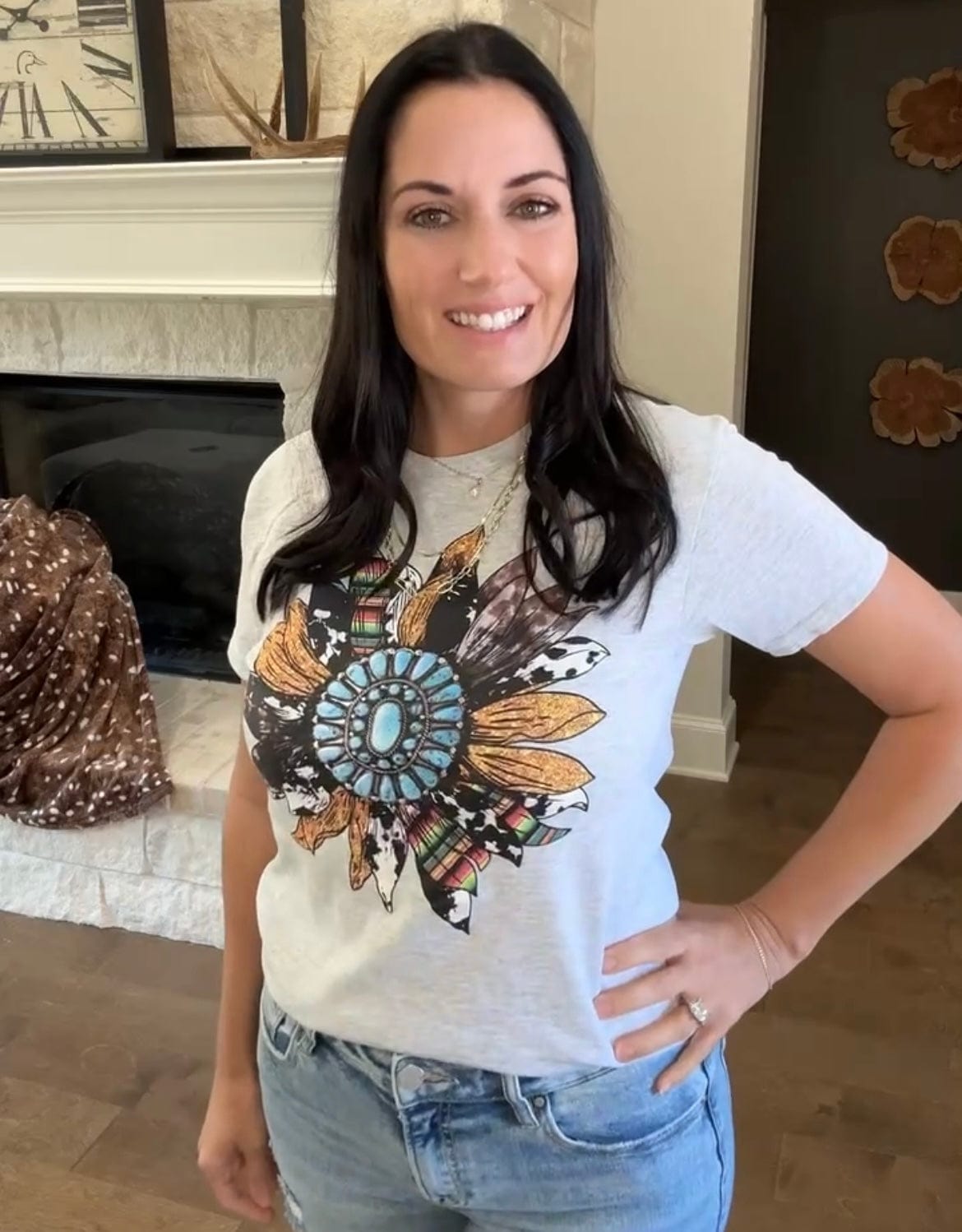 Glitter Serape Cow Gemstone Sunflower Graphic Tee
