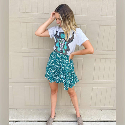 Turquoise Bull Skull Graphic Tee