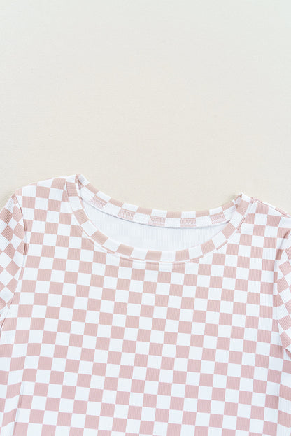 Checker Ribbed Knit Crewneck T-Shirt