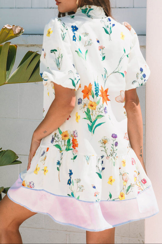 Floral Stripe Patchwork Short Sleeve Dress
