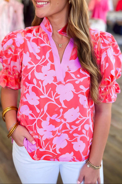 Floral Ruffle Puff Sleeve Blouse