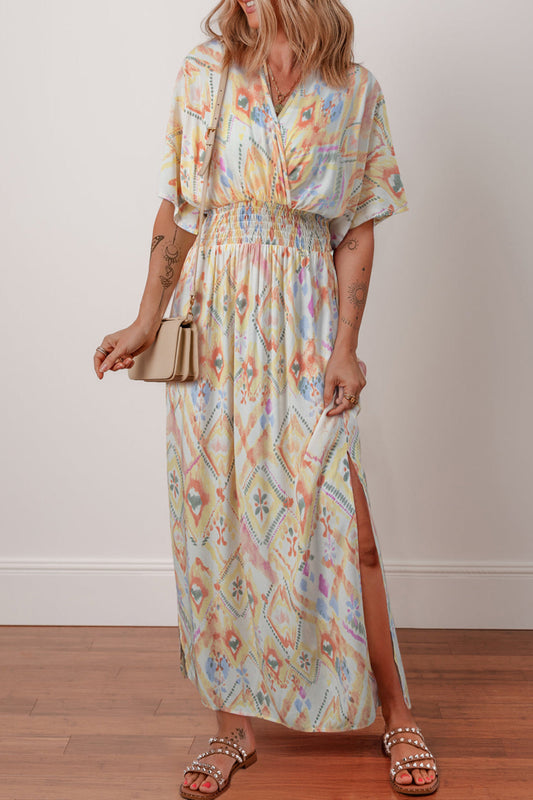 Boho Geometric V-Neck Maxi Dress