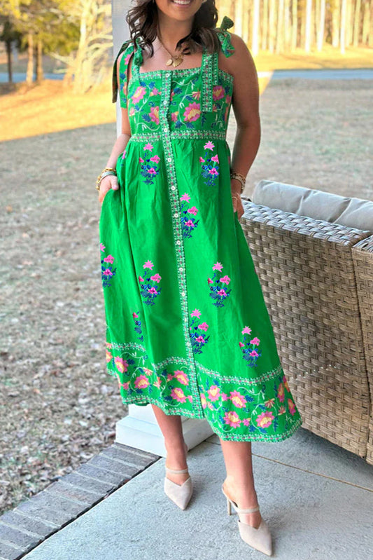 Floral Knotted Straps Midi Dress