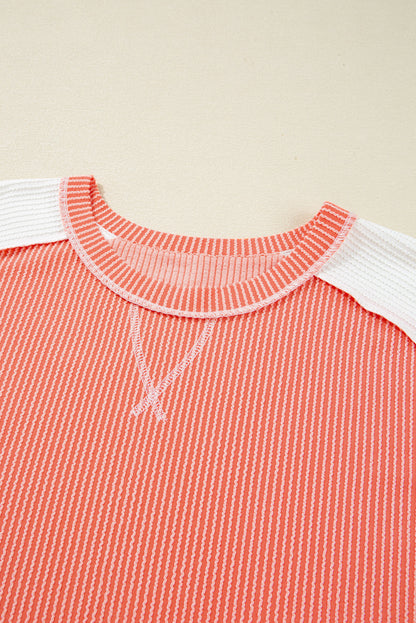 Plus Size Colorblock Corded Short Sleeve Top