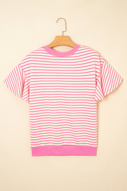 Stripe Contrast Trim Ruffle Sleeve Top
