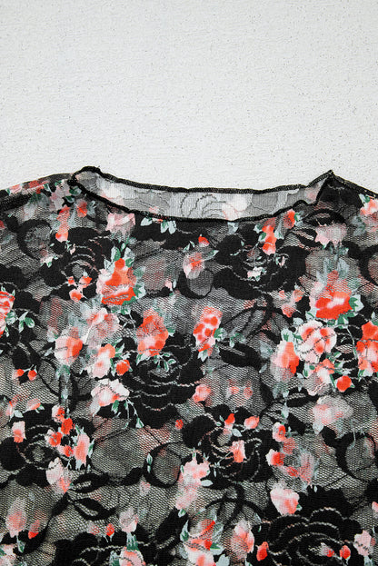 Floral Lace Mesh Long Sleeve Top