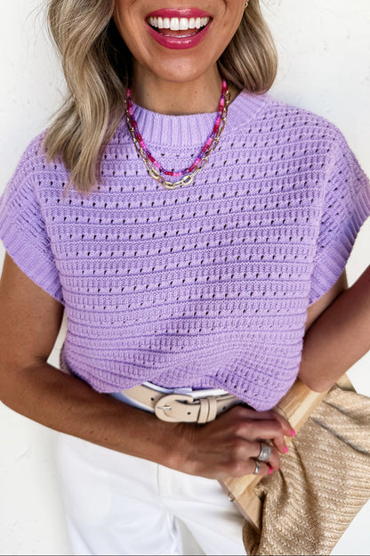 Pointelle Knit Short Sleeve Sweater