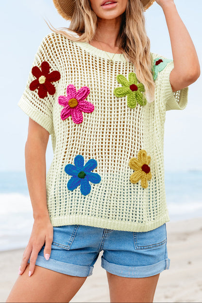 Floral Crochet Sweater T-Shirt