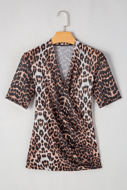 Leopard Wrap V-Neck Top