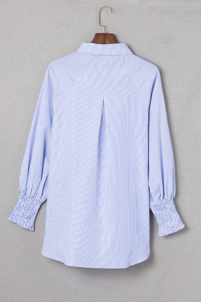 Stripe Smocked Cuff Buttoned Shirt