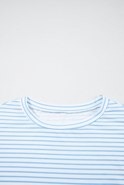 Stripe Floral 3/4 Puff Sleeve Top