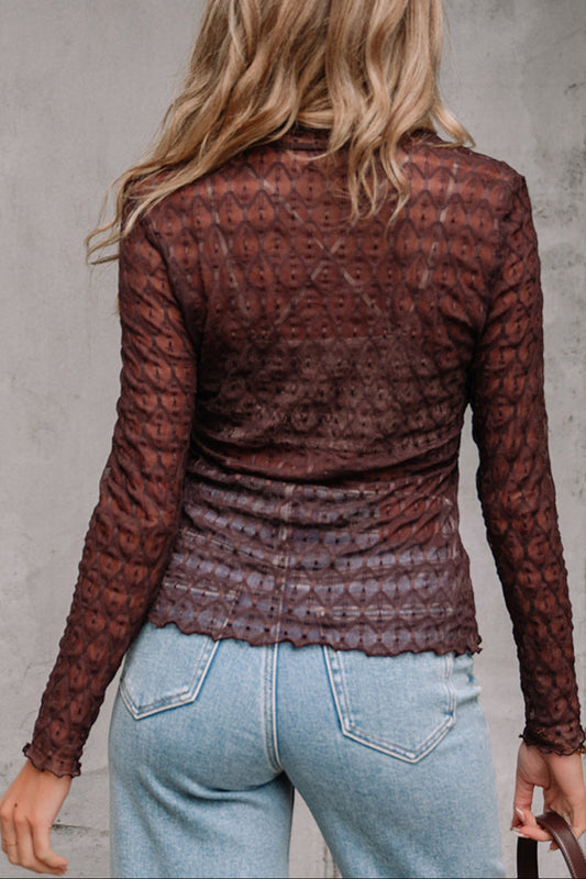 Sheer Mesh Lettuce Trim Top