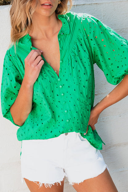 Eyelet Embroidered Puff Sleeve Blouse