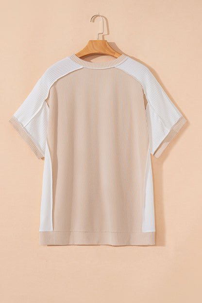 Plus Size Colorblock Corded Short Sleeve Top